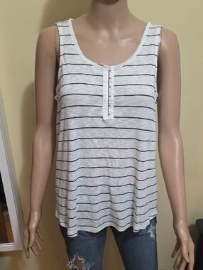 Women's Sleeveless Striped Tank Top - White/Black